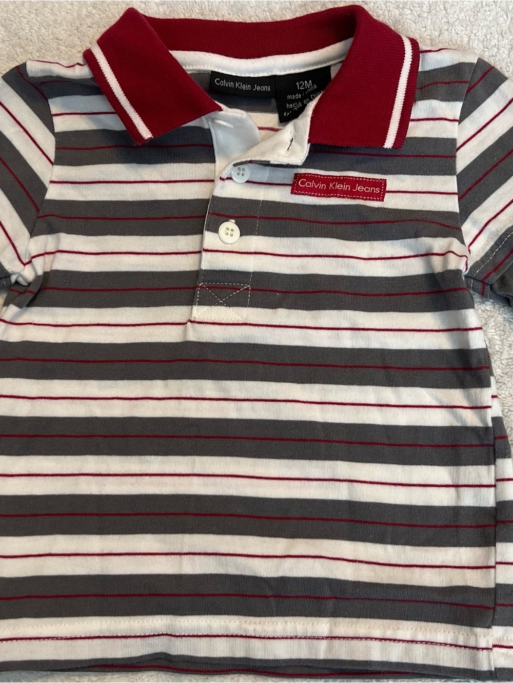 Calvin Klein Jeans Striped Polo in Red, Gray & White